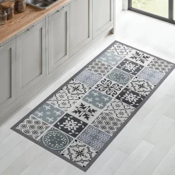 Best IDMarket Tapis en vinyle effet carreaux de ciment noir et blanc 66 x 160 cm