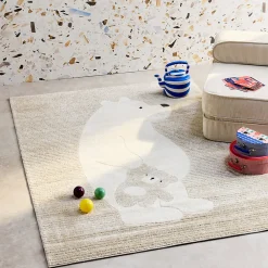 Sweeek Tapis enfant beige / crème 80 x 150cm. tapis intérieur oursons. poils ras*Enfant Tapis Pour Chambre D'Enfant