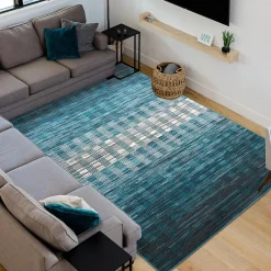 Unamourdetapis Tapis entrée tissé motif géométrique LYN1 GEOFLOU, bleu, blanc* Tapis Pour Chambre