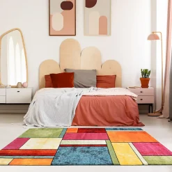 Best Unamourdetapis Tapis entrée tissé motif géométrique LYN8 GEOME, Multicolore, rouge, beige, vert
