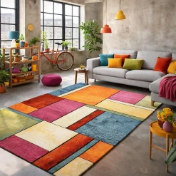Best Unamourdetapis Tapis entrée tissé motif géométrique LYN8 GEOME, Multicolore, rouge, beige, vert