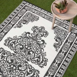 New Homescapes Tapis extérieur terrasse réversible - Tapis de jardin imperméable résistant UV - Motif persan - Noir - 119x186 cm -