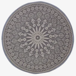 Hot Homescapes Tapis extérieur terrasse réversible rond - Tapis de jardin imperméable et résistant UV - Mandala - Gris - 170 cm -