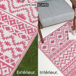 Discount Homescapes Tapis extérieur terrasse réversible - Tapis de jardin imperméable et résistant UV - Tia - Rose - 180x270 cm -