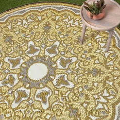 Clearance Homescapes Tapis extérieur terrasse réversible rond - Tapis de jardin imperméable et résistant UV - Rae - Jaune - 180 cm -