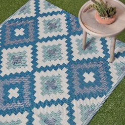 Outlet Homescapes Tapis extérieur terrasse réversible - Tapis de jardin imperméable et résistant UV - Mia - Bleu - 120x180 cm -