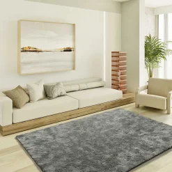 Atticgo Tapis intérieur anthracite rectangulaire shaggy uni 60x110 cm ROMA* Tapis Pour Chambre