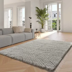 Atticgo Tapis intérieur argent rectangulaire shaggy 120x170 cm ATESA