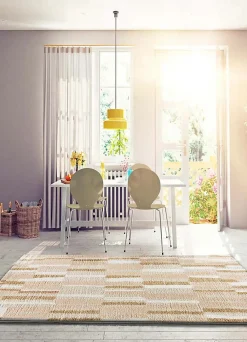 Best Atticgo Tapis intérieur beige rectangulaire shaggy géométrique 160x230 cm SERENE TERRA
