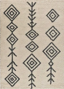 Atticgo Tapis intérieur blanc rectangulaire shaggy ethnique 80x150 cm ATLAS* Tapis Persan Et Berbère