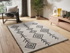 Atticgo Tapis intérieur blanc rectangulaire shaggy ethnique 160x230 cm ATLAS* Tapis Persan Et Berbère