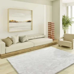 Atticgo Tapis intérieur blanc rectangulaire shaggy uni 80x150 cm ROMA* Tapis Pour Chambre