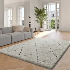 Atticgo Tapis intérieur crème rectangulaire shaggy 160x230 cm ATESA* Tapis Uni