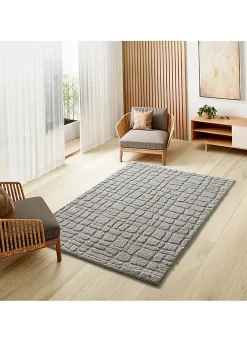 Atticgo Tapis intérieur gris rectangulaire scandinave avec relief 64x120 cm JUNO* Tapis Pour Chambre