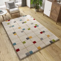Atticgo Tapis intérieur multicolore rectangulaire shaggy géométrique 80x150 cm BREMEN* Tapis Pour Salon