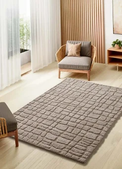 Atticgo Tapis intérieur taupe rectangulaire scandinave avec relief 126x190 cm JUNO* Tapis Pour Salon