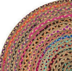 Clearance Deko & Co Tapis jute tissu recyclé multicouleur ⌀90cm