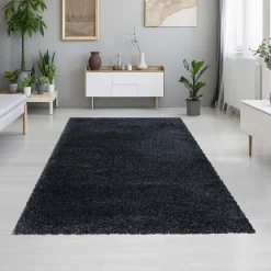Unamourdetapis Tapis longs poils shaggy tissé motif uni UNI B, Noir
