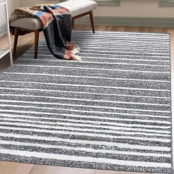 Online Unamourdetapis Tapis longs poils shaggy tissé motif géométrique LOLABE, gris, blanc