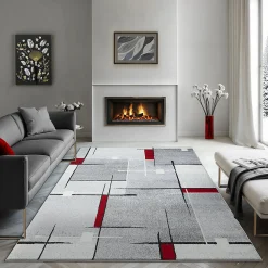 Best The Carpet Tapis Pearl moderne salon découpe contour, Gris Rouge, 120 x 160 cm