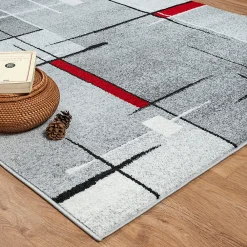 Best The Carpet Tapis Pearl moderne salon découpe contour, Gris Rouge, 240 x 330 cm