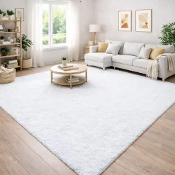 Unamourdetapis Tapis poils longs shaggy tissé motif uni UNI I, Blanc* Tapis Uni