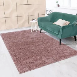 Unamourdetapis Tapis poils longs shaggy tissé motif uni UNI I, Rose* Tapis Uni