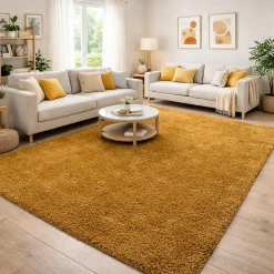 Unamourdetapis Tapis poils longs shaggy tissé motif uni UNI I, Or* Tapis Uni