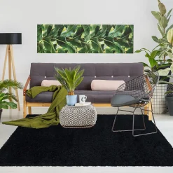 Unamourdetapis Tapis poils longs shaggy tissé motif uni UNI I, Noir* Tapis Uni