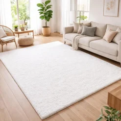 Clearance Unamourdetapis Tapis poils longs shaggy tissé motif uni UNI L, Crème