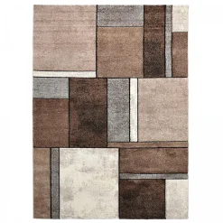 Clearance Unamourdetapis Tapis pour une chambre ou une entrée tissé motif géométrique LYN8 GEOME, Beige, marron, gris
