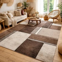 Clearance Unamourdetapis Tapis pour une chambre ou une entrée tissé motif géométrique LYN8 GEOME, Beige, marron, gris