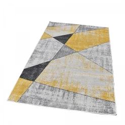 Unamourdetapis Tapis pour une chambre ou une entrée tissé motif géométrique ROSALINE, jaune, gris, écru* Tapis Pour Salon