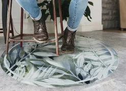 Tulup Tapis PVC rond fi90 cm Facile d'entretien Fleurs à l'aquarelle* Tapis Pour Cuisine