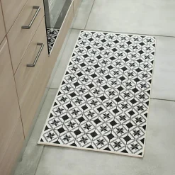 Dylrev Tapis Rectangulaire motifs Carreaux de Ciment, 50x100cm, Noir et Blanc,* Tapis Pour Cuisine