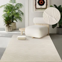 Outlet The Carpet Tapis Rio salon antidérapant 3D, Crème, 200 x 280 cm
