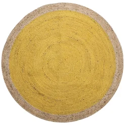 Deko & Co Tapis rond diamètre 120cm naturel et jaune 'Deko&co'* Tapis Jute Et Naturel|Tapis Pour Chambre