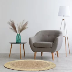 Deko&Co Tapis rond en coton et toile de jute beige et doré ø120 cm Déko&Co* Tapis Jute Et Naturel|Tapis Pour Chambre