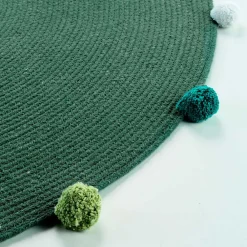 Hot Paris Prix Tapis Rond Enfant "Pompomparty" 90cm Vert
