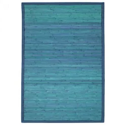 The Deco Factory Tapis salon en bambou larges lattes ganse bleu 120x180* Tapis Intérieur