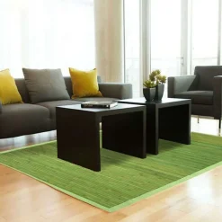 Hot The Deco Factory Tapis salon en bambou larges lattes ganse vert 160x230