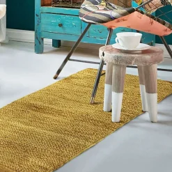 The Deco Factory Tapis salon en cuir tressé jaune 60x120* Tapis Intérieur
