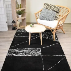 Unamourdetapis Tapis salon et chambre fait à la main motif géométrique RAGGAL, Noir, blanc* Tapis Pour Salon