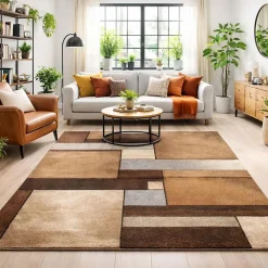 Unamourdetapis Tapis salon et chambre tissé motif géométrique LYN8 GEOME, Marron, noir, beige* Tapis Intérieur