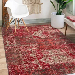 Outlet Unamourdetapis Tapis salon et chambre tissé motif ethnique LYN1 PATWORK, rouge
