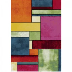 Unamourdetapis Tapis salon et chambre tissé motif géométrique LYN8 GEOME, Multicolore, vert, bleu, rouge* Tapis Pour Chambre