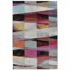 Clearance Unamourdetapis Tapis salon et chambre tissé motif ethnique ELYZA, rouge, vert, violet, bleu, écru
