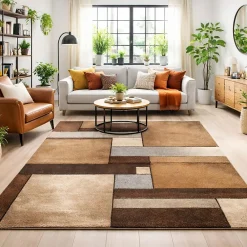 Unamourdetapis Tapis salon et chambre tissé motif géométrique LYN8 GEOME, Marron, noir, beige* Tapis Pour Chambre