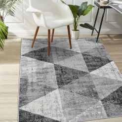 Clearance Unamourdetapis Tapis salon et chambre tissé motif géométrique SOLTAM, gris, écru