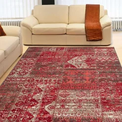 Unamourdetapis Tapis salon et chambre tissé motif ethnique WORKYPATCH, rouge* Tapis Intérieur|Tapis Pour Chambre